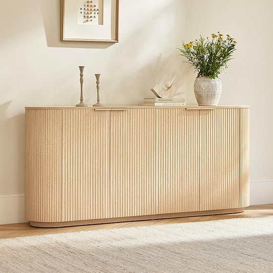 CHITA 70" Sideboard Buffet Cabinet with Storage, Fluted Cabinet with Doors and Adjustable Shelves, Natural Oak