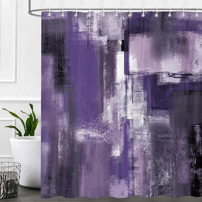Purple Grey Abstract Shower Curtain 72x72 Inch, Modern Art Painting Bath Curtain Waterproof Shower Curtains for Bathroom Decor with 12 Hooks