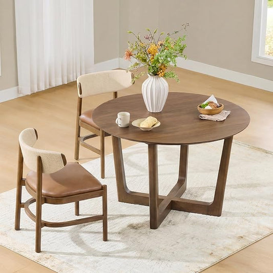 CHITA 47-inch Round Dining Table for 4, Modern Kitchen Table with Solid Rubberwood Legs, Easy Assembly Circle Table for Kitchen, Dining Room, Farmhouse(Walnut)