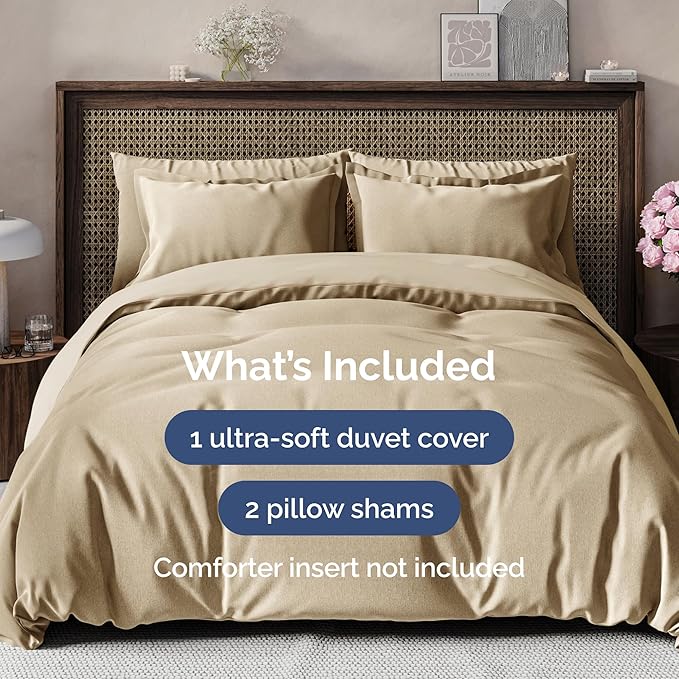 Duvet Cover King Size - Extra Soft King Size Duvet Cover - Lightweight, Breathable, Easy Care & Fade Free w/Zipper Closures & Ties - 104" x 90" Inches - (Heathered Tan) Comforter Not Included