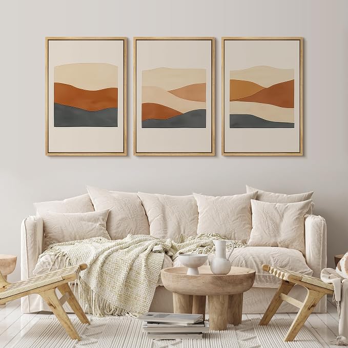 wall26 Framed Canvas Print Wall Art Set Minimalist Geometric Landscape Neutral Illustrations Fine Art Decorative Rustic for Living Room, Bedroom, Office - 16"x24"x3 Natural