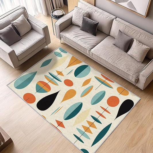 Mid Century Modern Rug 7x7, Washable Geometric Rugs for Living Room Bedroom, Retro Area Rug for Home Decor, Non Slip Backing Floor Carpet with Gripper - 7 x 7 ft