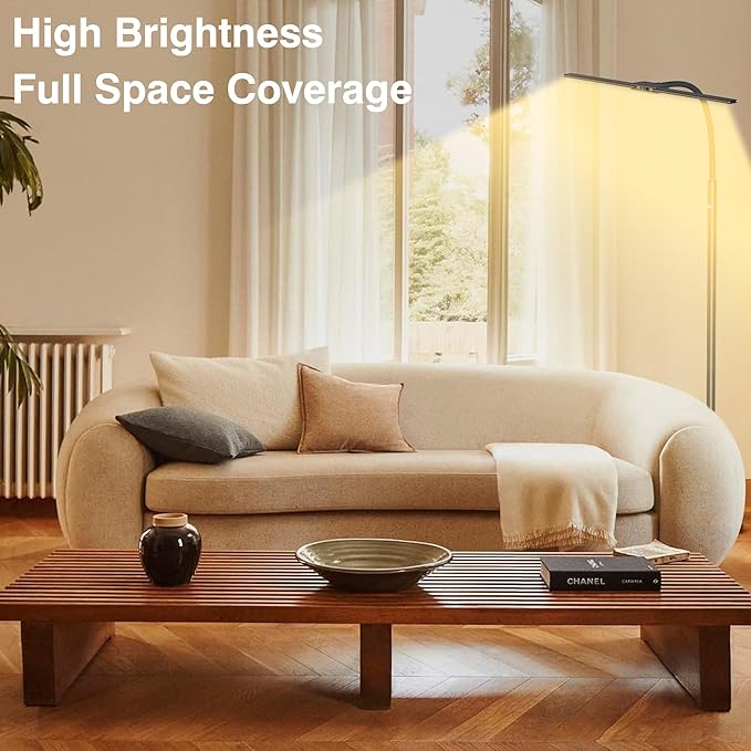 Rechargeable Cordless Floor Lamp with Battery 8000mAh, 15W Dual Head Adjustable Gooseneck LED Reading Lamp, Bright Floor Standing Light for Home, IP54 Rated