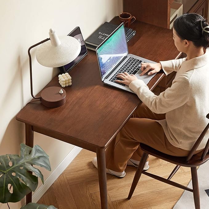 Computer Desk, Solid Wood Desk, Mid Century Modern Home Office, Writing Desk with Drawers for Study Bedroom Living Room