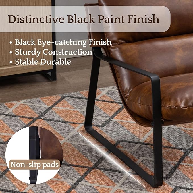 LukeAlon Modern PU Leather Accent Armchairs Set of 2, Upholstered Soft Living Room Chairs with Black Metal Legs Removable Thickened Cushion Sofa Chairs Lounge Chair for Bedroom Living Room, Brown