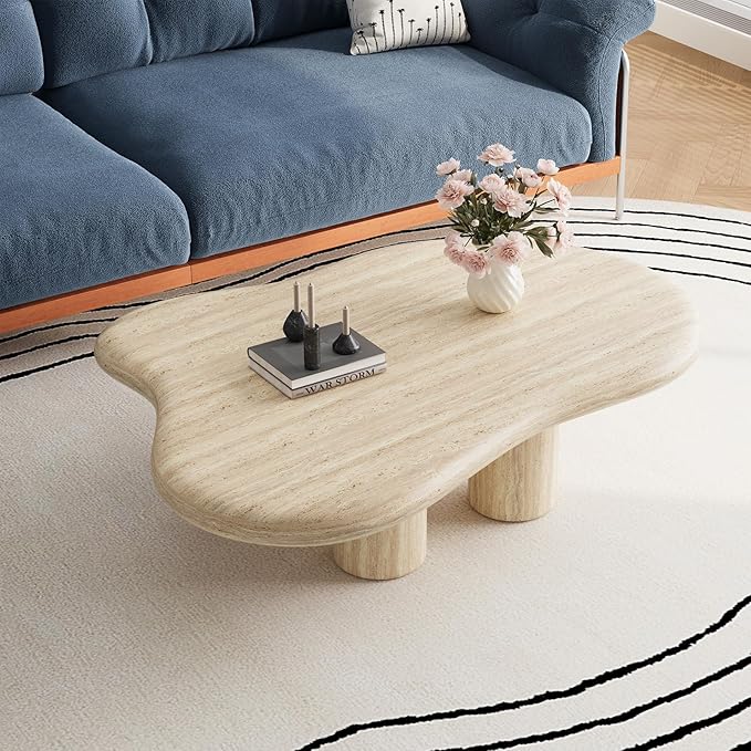 47.24" Cloud Coffee Table- Irregular Coffee Table Wood Modern Center Table with 4 Legs,Tea Table for Living Room Bedroom Apartment Farmhouse
