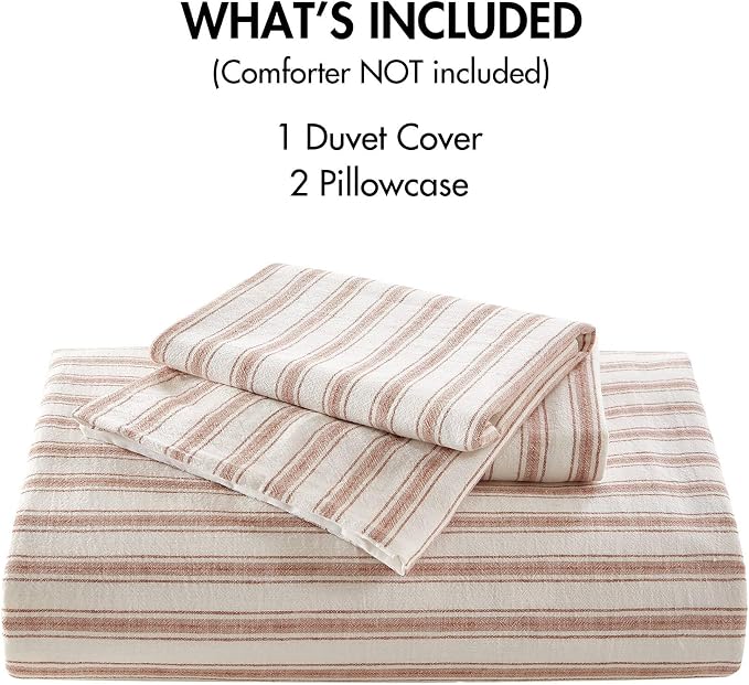 Madison Park Duvet Cover Set for Hot Sleepers - Linen Cotton Rayon Blend, Queen Size 3 Piece Set with Shams - Lightweight & Breathable Bedding, Terracotta Striped Design