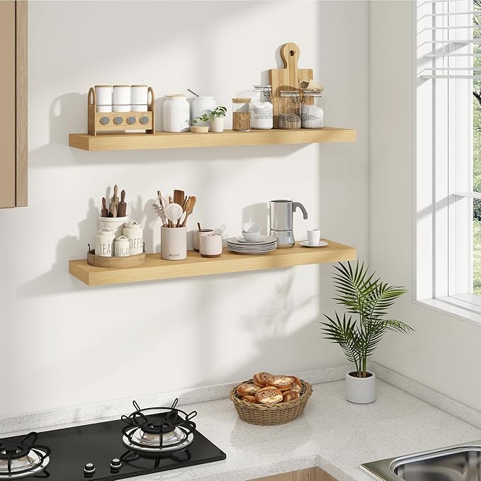 Dreamland Deep Floating Shelves, 8" Deep Long Shelves Set of 2, 40 Inches Floating Shelf for Wall,Large Display & Storage Shelf for Bathroom Bedroom Living Room Kitchen Office, Oak