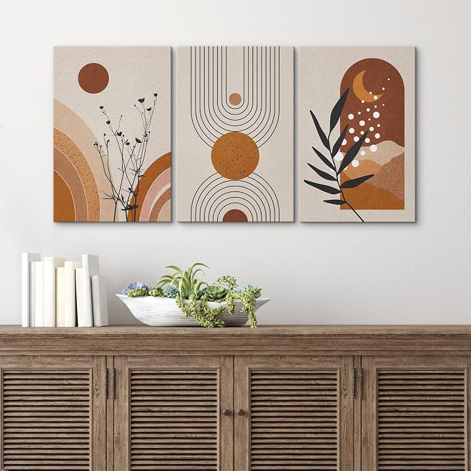 wall26 Canvas Print Wall Art Set Boho Mid-Century Geometric Forest Plant Planets Nature Abstract Illustrations Modern Art Bohemian Decorative for Living Room, Bedroom, Office - 24"x36" x 3