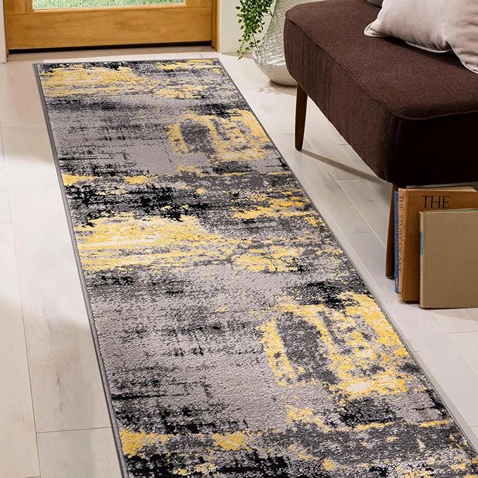 Rugshop Modern Abstract Design Non Shedding Soft Ideal for Living Room,Bedroom,Kitchen Runner Rug 2' x 7' Yellow