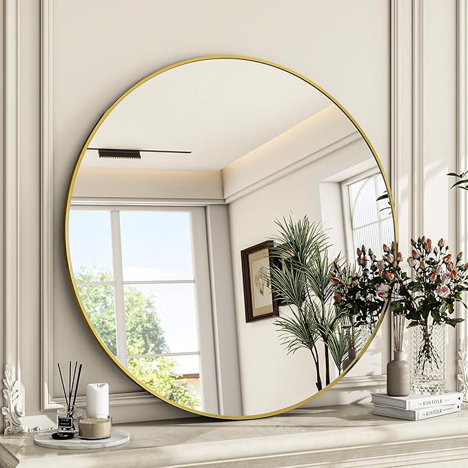 Round Mirror Wall Mounted Mirror - 24" Gold Circle Mirror Bathroom Vanity Mirror with Aluminum Frame for Bedroom Living Room Entryway Decor
