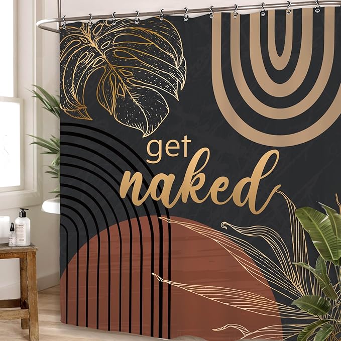 Yookeb Abstract Mid Century Bathroom Shower Curtain 60W by 71H Inch Minimalist Aesthetic Modern Contemporary Dark Get Naked Polyester Fabric 12 Plastic Hooks Waterproof Decor