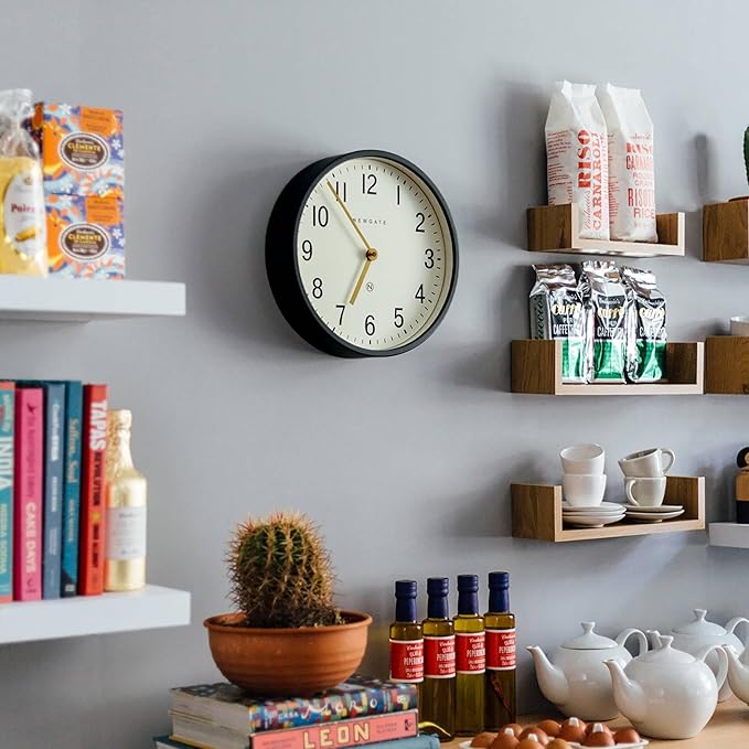 NEWGATE® Master Edwards wall Clock | Mid-Century Style Clock | 12 inch | Deep Metal case in matt Dark Gray | Modern Retro Design for Kitchen, Living Room or Office