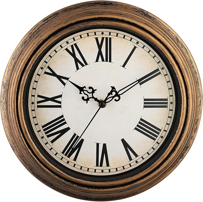 Plumeet Extra Large Retro Wall Clock, 16'' Non Ticking Classic Silent Vintage Wall Clocks Decorative Kitchen Living Room Bedroom, Roman Numerals, Battery Operated