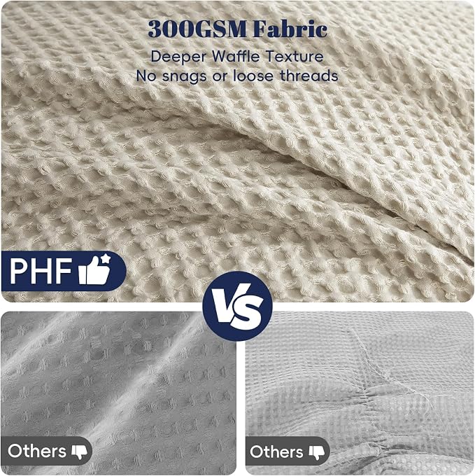 PHF Ultra Soft Waffle Weave Comforter Set Twin Size, 2 Pieces Lightweight Breathable Comfy Bedding Set, Comfy Textured 1 Comforter with 1 Pillow Shams, Linen