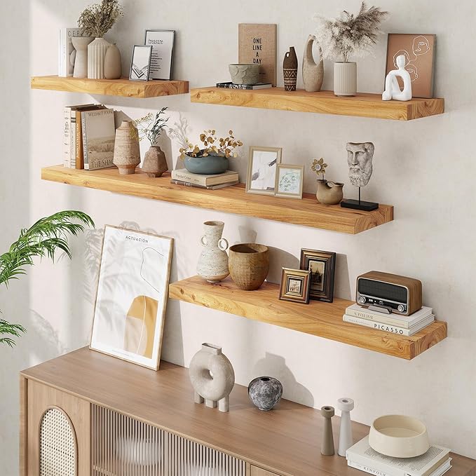 Extra Deep 40" Long Rustic Solid Wood Floating Shelves for Wall, Wall Shelves with Invisible Bracket for Living Room Bathroom Bedroom Kitchen, Set of 1, Walnut