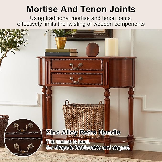 Console Table with Drawer Retro Entryway Table with Retro Handle and Open Storage Shelf Narrow Long Behind Couch Sofa Tables Space-Saving for Hallway Living Room(Dark Walnut,35.43x11.81x35.43in)