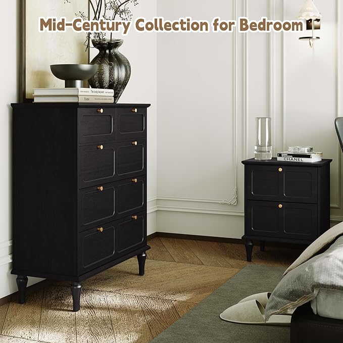 ARTPOWER 5 Drawers Dresser for Bedroom, 40" Tall Wood Mid Century Modern Chest of Drawers, Closet Clothes Storage Organizer for Living Room, Hallway, Entryway, Black