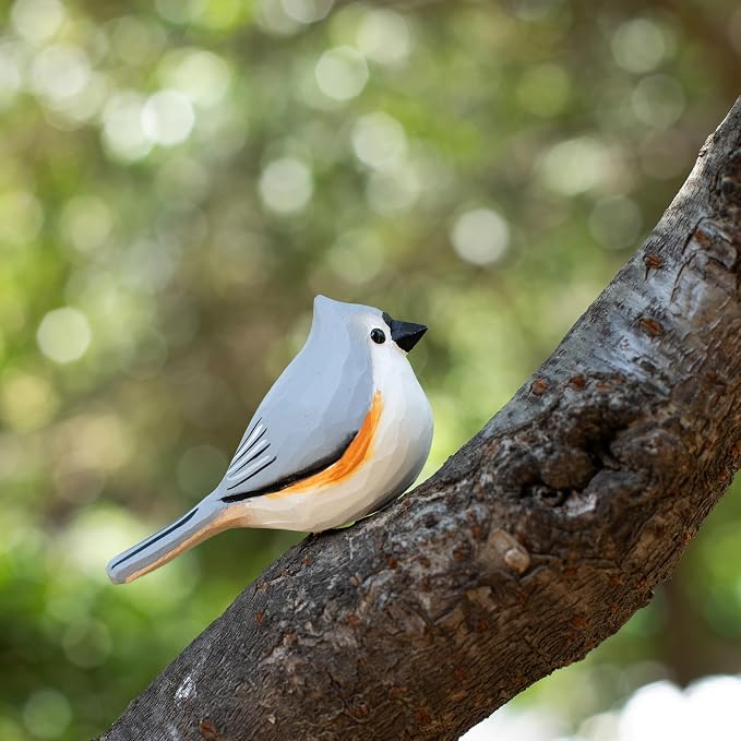Handmade Tufted Titmouse Bird Figurine, Wooden Tufted Titmouse Carving, Unique Small Bird Statue for Home Décor or Collectible Gift