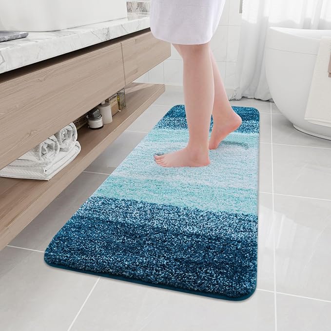 Arotive Microfiber Bathroom Rugs, Shaggy Soft and Absorbent Bath Rug, Non-Slip, Thick Plush Machine Washable Dry Bath Mats for Bathroom, Tub and Shower, 47x17, Peacock Blue, Rectangular