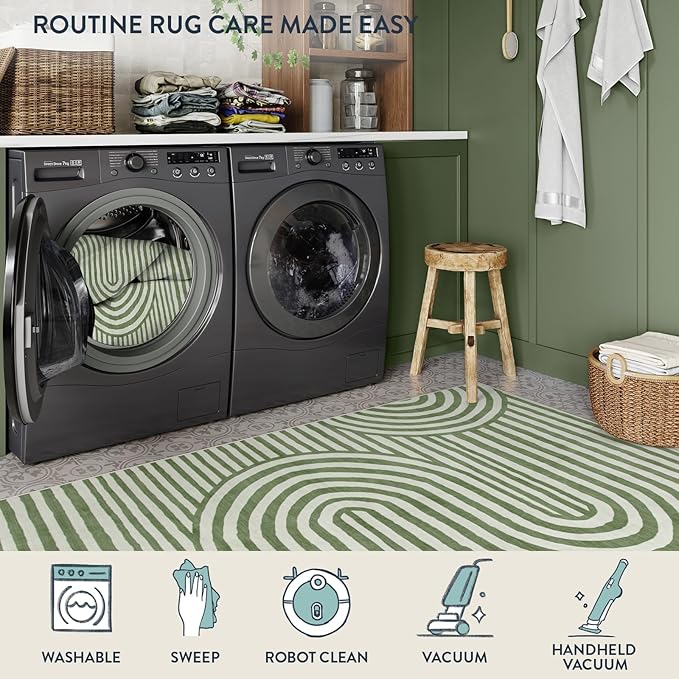 Lahome Green Washable Rug 5x7, Soft Kids Bedroom Rug Mid Century Modern Area Rugs for Living Room, Non-Slip Ultra-Thin Stain Resistance Abstract Rug for Nursery Large Playroom Office Alba(5'X7',Green)