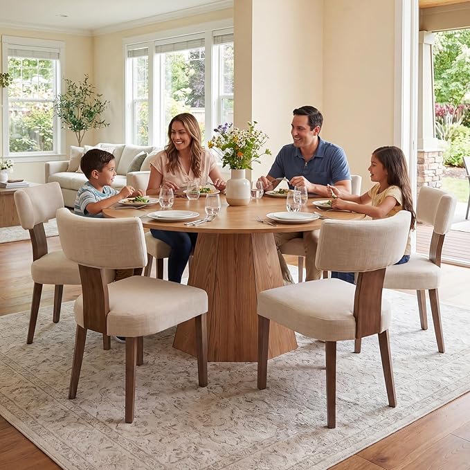 BESTANO 59" Round Dining Table for 4-6 People, Kitchen Dining Room Table with Wooden Pedestal Base, Circle Dinner Pedestal Dining Table for Dining Room (Table Only), Brown