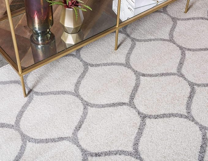 Unique Loom Trellis Frieze Collection Area Rug - Rounded (4' 1" x 6' 1", Ivory/ Gray)
