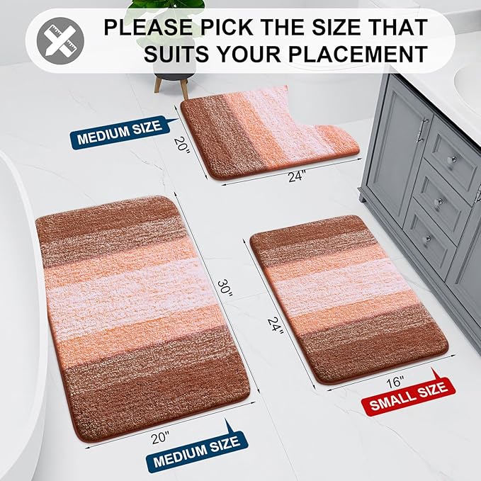Arotive Microfiber Bathroom Rugs, Shaggy Soft and Absorbent Bath Rug, Non-Slip, Thick Plush Machine Washable Dry Bath Mats for Bathroom, Tub and Shower, 30x20, Orange, Rectangular