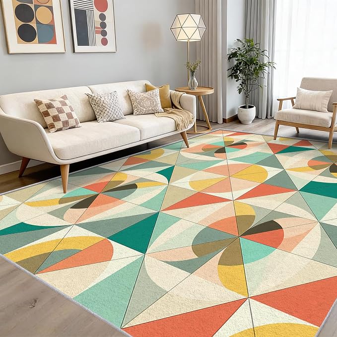 Mid Century Modern Rug 7x9 Checkboard Geometric Checkered Pattern Area Rugs for Living Room, Bedroom, Mid Century Modern Home Decor Accessories Indoor Carpet, Non Slip & Machine Washable