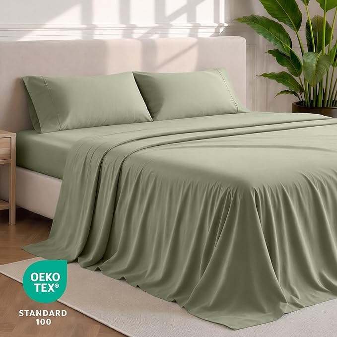 Bare Home Split King Sheet Set - 1800 Ultra-Soft Microfiber Bed Sheets - Double Brushed - Deep Pockets - Easy Fit - 5 Piece Set - Bedding Sheets & Pillowcases (Split King, Sage)