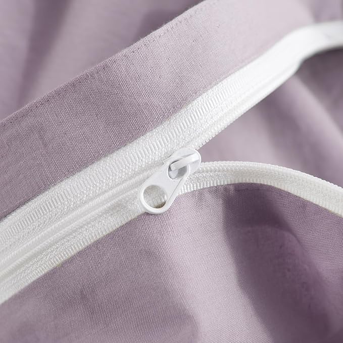 NEXHOME PRO Duvet Cover Set 100% Washed Cotton Kids Twin XL 66"x92", Organic Natural Linen Like Textured 2 Pieces Bedding Set Lavender Lilac with Zipper Closure, Corner Ties, Breathable (No Comforter)