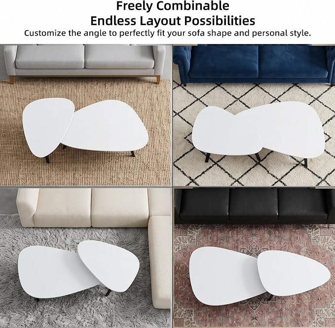 Nesting Coffee Table Set of 2-Mid Century Modern Wooden Coffee Table,Guitar Pick Stacking Tables with Solid Wood Legs,Small Coffee Tables for Small Spaces,Living Room,Apartment (White)