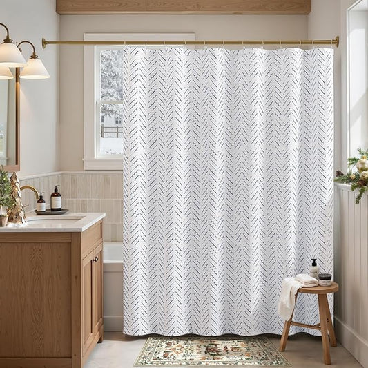 jinchan Blue and White Shower Curtain Inky Herringbone Chevron Zig Zag Waterproof Fabric Modern Farmhouse Shower Curtains for Bathroom with 12 Hooks 70x72 Inches