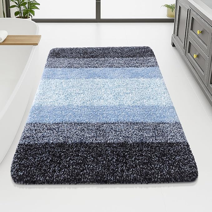 Arotive Microfiber Bathroom Rugs, Shaggy Soft and Absorbent Bath Rug, Non-Slip, Thick Plush Machine Washable Dry Bath Mats for Bathroom, Tub and Shower, 70x46, Blue, Rectangular