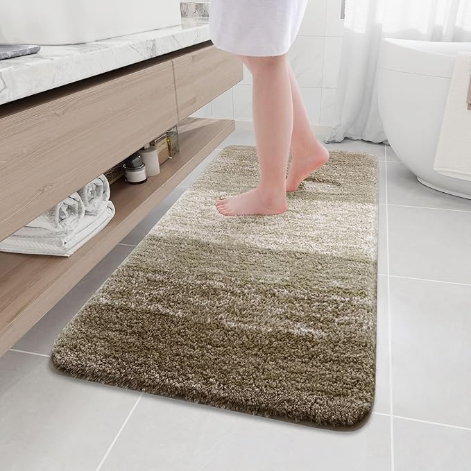 Arotive Microfiber Bathroom Rugs, Shaggy Soft and Absorbent Bath Rug, Non-Slip, Thick Plush Machine Washable Dry Bath Mats for Bathroom, Tub and Shower, 47x24, Coffee, Rectangular