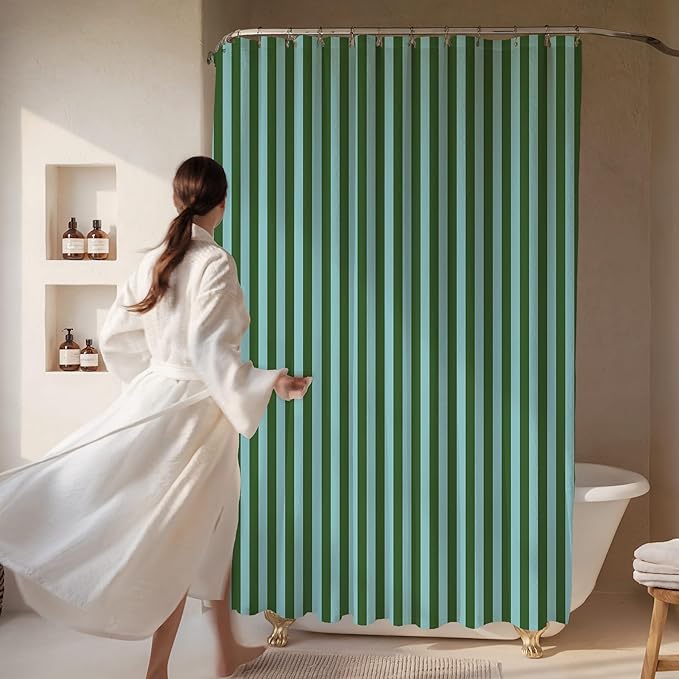 Striped Shower Curtain - Green and Teal Stripes - Modern Coloruful Home Decor - Fabric Shower Curtain for Any Bathroom - 72x72 Inches (Green/Teal Stripes)
