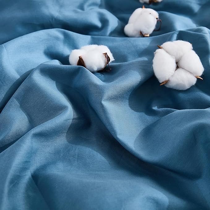 100% Washed Cotton Duvet Cover Queen Size – Dark Blue, Linen-Like Texture, Super Soft & Breathable Bedding Set, 3-Piece Durable Percale Comforter Cover