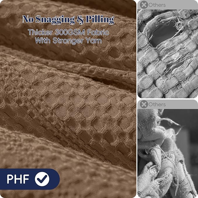 PHF Soft Waffle Comforter Set King Size- Comfy Breathable Waffle Weave Comforter with 2 Pillow Shams, 3 Pieces Less Snagging Lightweight Textured Bedding Set for All Season, Mocha