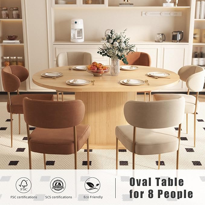 39.37"-55.12" Round Extendable Dining Table, Oval Kitchen Table with Fluted Metal Slide Door, Space-Saving Expandable Dining Table for Small Apartment & Family Use, Natural