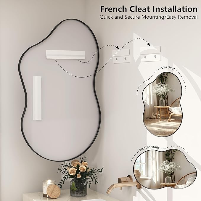 20x32 Black Irregular Wall Mirror, Black Asymmetrical Mirror with Aluminum Alloy Frame for Bathroom Bedroom Entryway, Shatterproof, Anti-Rust(Horizontally/Vertically)