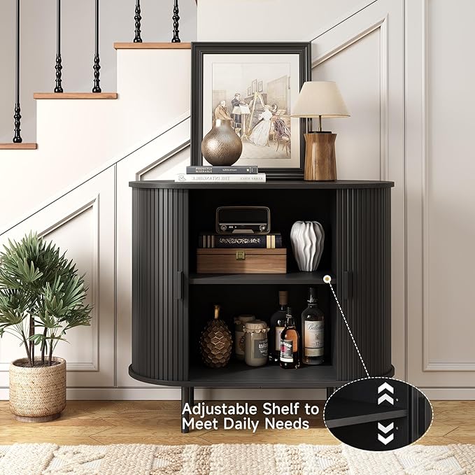 ONBRILL 31.5" Sideboard Buffet Cabinet with Storage, Storage Cabinet with Sliding Door & Adjustable Shelf, Modern Accent Coffee Bar Console Table for Kitchen, Entryway, Black