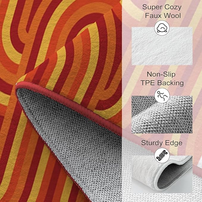 Ansouyi Red and Orange Non-Slip 5x7 ft Area Rugs, Washable Rug Carpet for Living Room, 70s Retro Modern Groovy Home Decor Rugs for Game Room Classroom Bedroom Dining Kindergarten Room