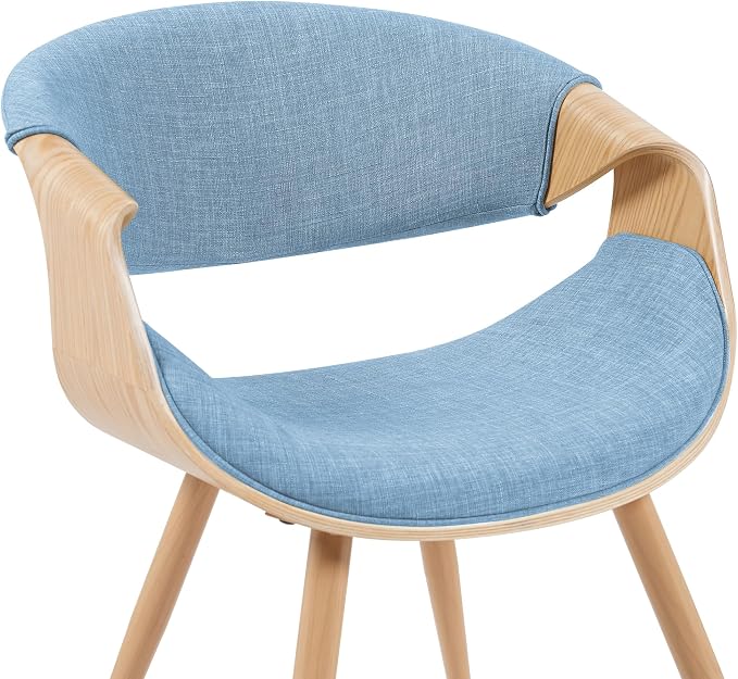 Armen Living Butterfly Mid-Century Dining Chair with Light Blue Fabric Upholstered Seat and Oak Finish