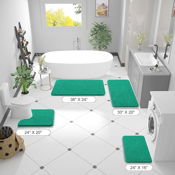 OLANLY Bathroom Rugs 30x20, Extra Soft Absorbent Chenille Bath Rugs, Rubber Backing Quick Dry, Machine Washable Bath Mats for Bathroom Floor, Tub and Shower, Home Decor Accessories, Emerald