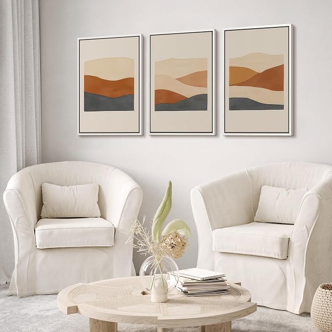 wall26 Framed Canvas Print Wall Art Set Minimalist Geometric Landscape Neutral Illustrations Fine Art Decorative Rustic for Living Room, Bedroom, Office - 24"x36"x3 White