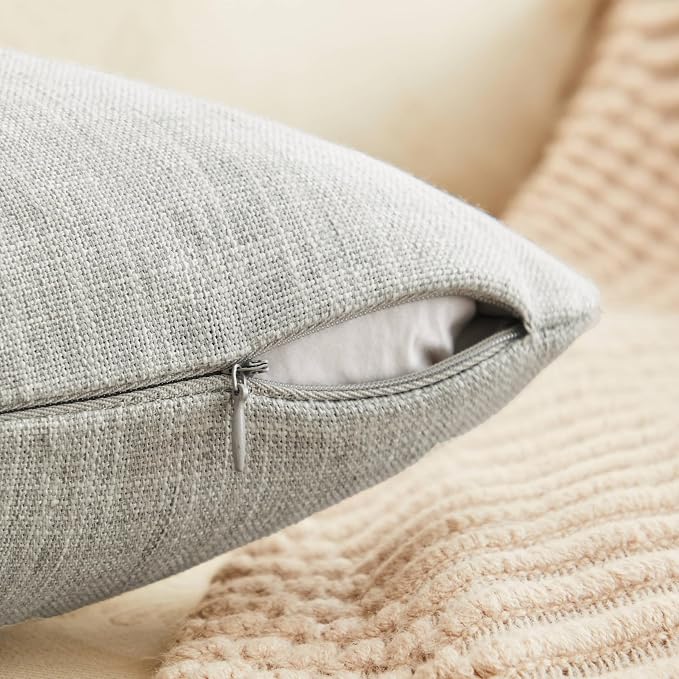ZeeMart Rustic Cotton Linen Throw Pillow Covers Set of 2, 22x22 Inch Light Grey, Farmhouse Style Decorative Couch Pillow Cases Cushion Covers for Sofa Bed Living Room Home Decor