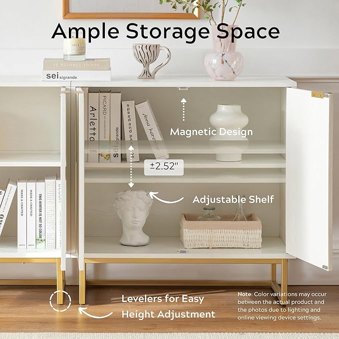 Fluted Storage Cabinets Set of 3, Sideboard Buffet Cabinet Modern Accent Cabinet with Adjustable Shelves, Credenza, Console Table Entryway Cabinets for Living Room, White