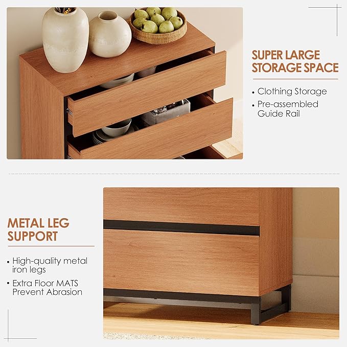 WAMPAT Dresser for Bedroom, Closet Organizers and Storage with 9 Drawers, Chest of Drawers with Metal Base, Wooden Modern Dresser for Living Room, Bedroom, Entryway, Mocha