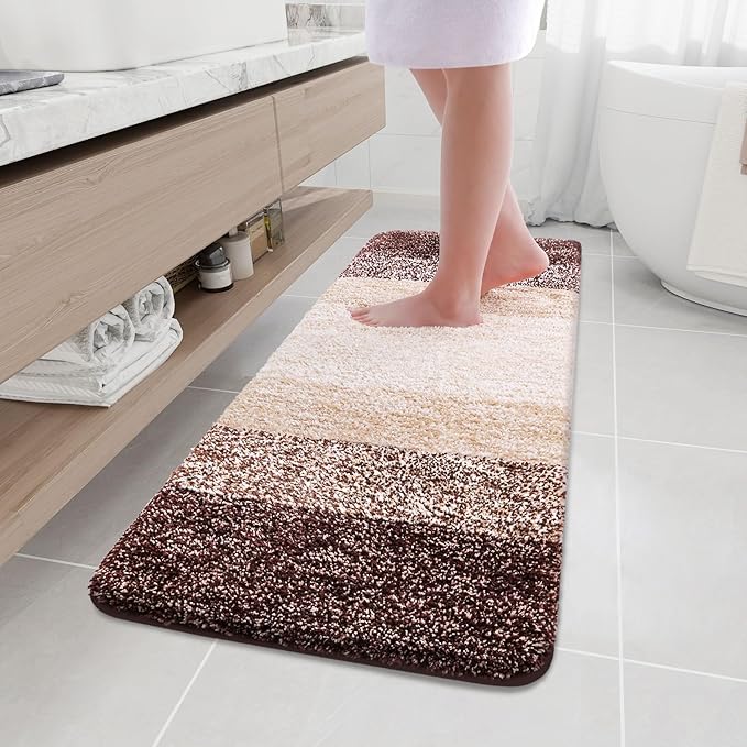 Arotive Microfiber Bathroom Rugs, Shaggy Soft and Absorbent Bath Rug, Non-Slip, Thick Plush Machine Washable Dry Bath Mats for Bathroom, Tub and Shower, 59x17, Brown, Rectangular