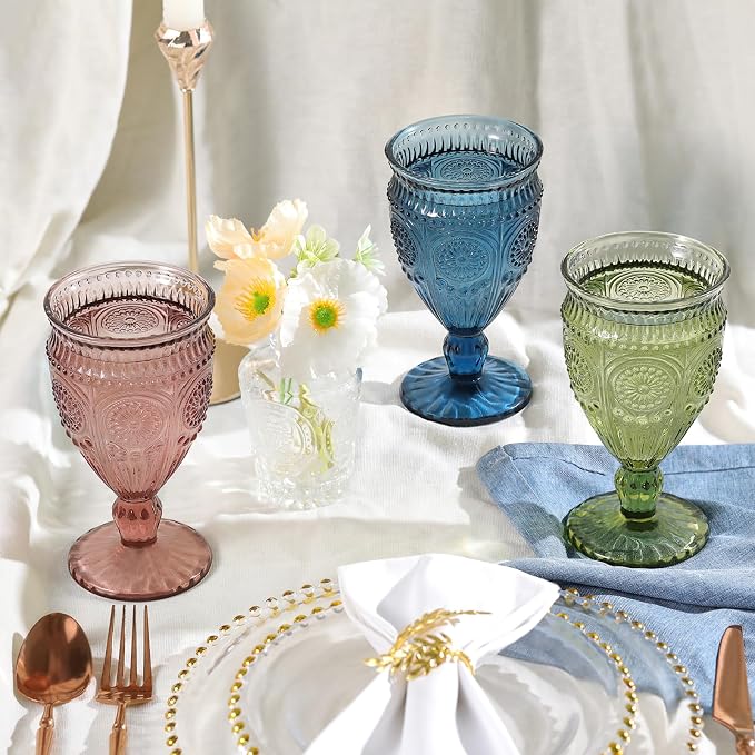 Darlion Goblet, Goblet Glasses, Blue Goblets, Wine Goblets, Wine Glasses Set of 4, 12oz Water Goblets, Blue Glasses Drinking for Party Home Wedding